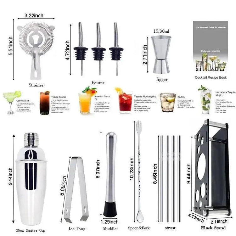 13-22Pcs Boston Cocktail Shaker Bar Tools - Alb3rt & Co.