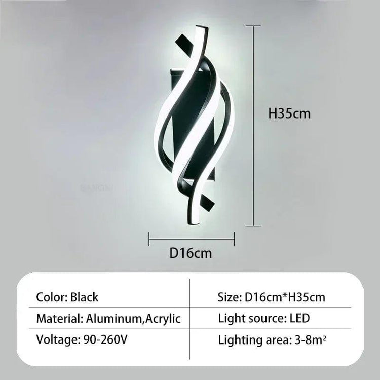 Alb3rt & Co. Black 1 Pcs / Warm White (2700-3500K) Modern LED Wall Light Curved Design Spiral Wall Lamp for Living Room Bedroom Bedside Aisle Home Decor Indoor Sconce Lighting