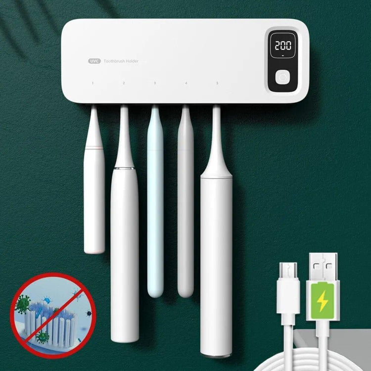 Alb3rt & Co. UV Toothbrush Sterilizer Rechargeable Fast Drying Wall-mounted Tooth Brush Holder With LED Display For Bathroom