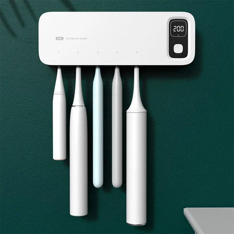Alb3rt & Co. White UV Toothbrush Sterilizer Rechargeable Fast Drying Wall-mounted Tooth Brush Holder With LED Display For Bathroom