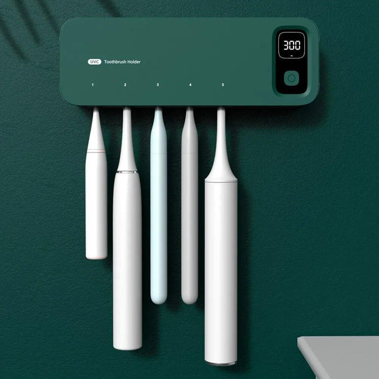 Alb3rt & Co. Green UV Toothbrush Sterilizer Rechargeable Fast Drying Wall-mounted Tooth Brush Holder With LED Display For Bathroom
