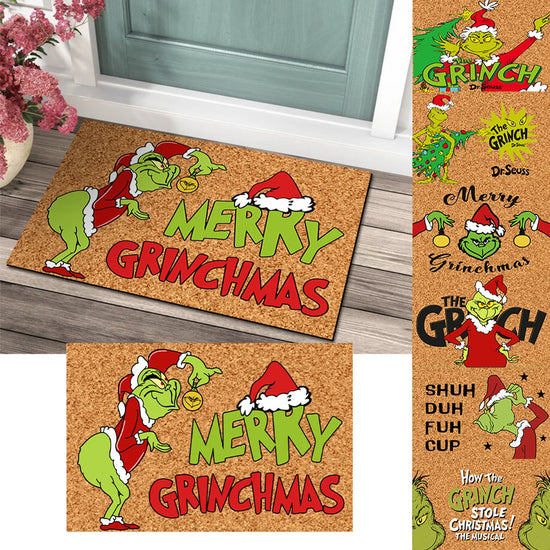 Christmas Welcome Mat Grinch,Cartoon – 23.7 x 15.9 Inch Non-Slip Front Door Mat, Funny Holiday Entryway Rug for Indoor/Outdoor Use