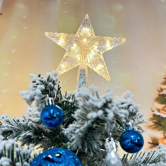 LED Glowing Christmas Tree Topper – Transparent Five-Pointed Star Ornament with Colourful Lights for Holiday Decor