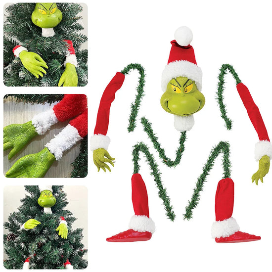 Grinch Elf Christmas Tree Topper Decor – Head, Arms & Legs Ornaments Holder for Xmas Tree Decoration Party