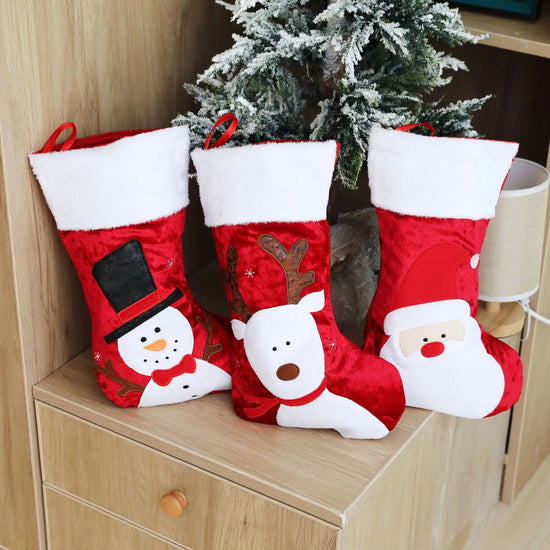 Fancy Christmas Stocking – Snowman, Santa, Elk, Xmas Tree Fireplace Ornaments, Gift Candy Bag for New Year & Holiday Home Decor