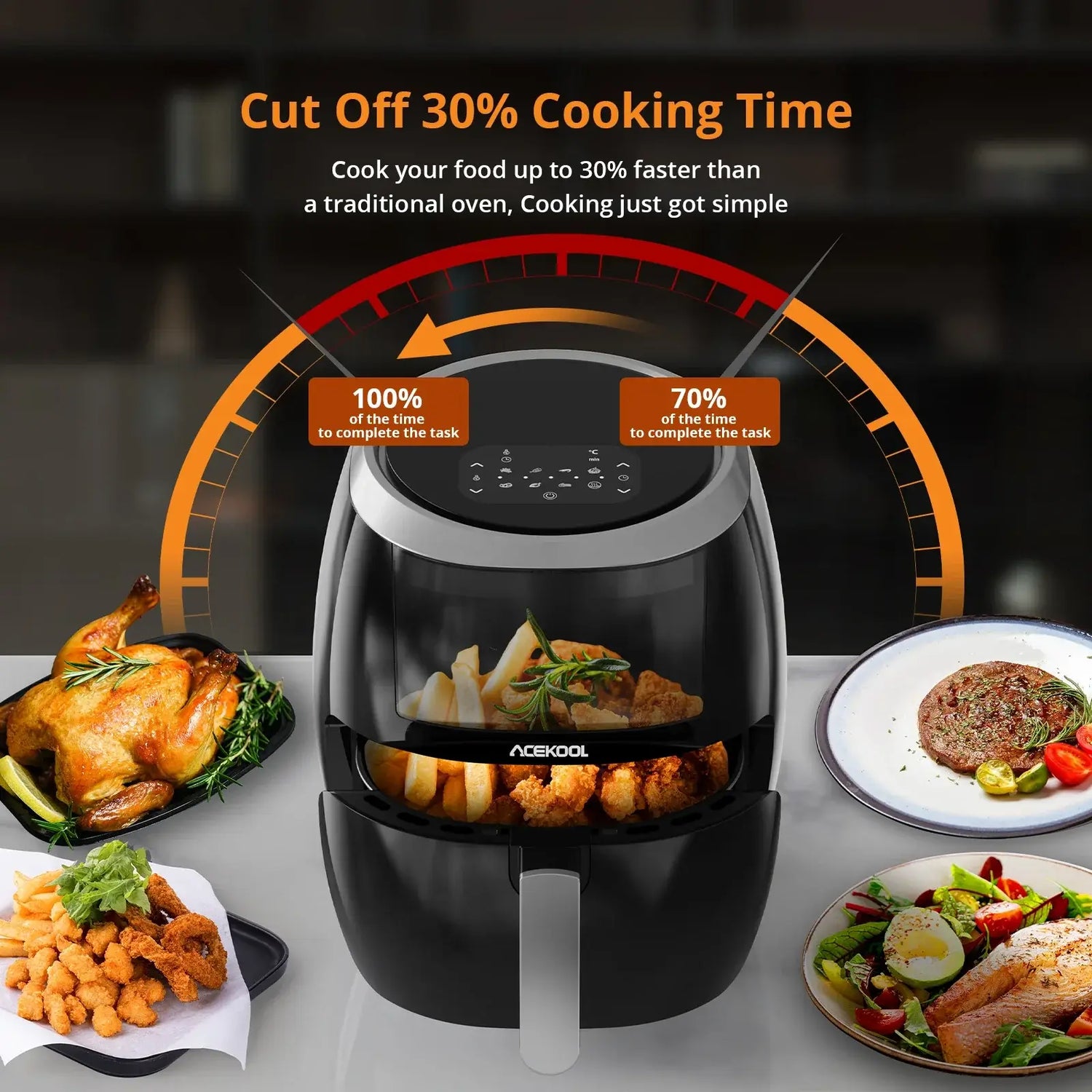 Air Fryer, 8QT Airfryer Oven with Viewing Window Oil less Cooker with Digital Display 8 Cooking Pre-set Dishes programs