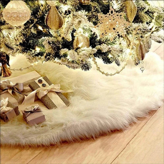 78/90/122cm Christmas Tree Skirt – White Plush Mat for Tree Base & New Year Home Decor