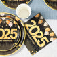 2025 New Year Black & Gold Disposable Tableware Set