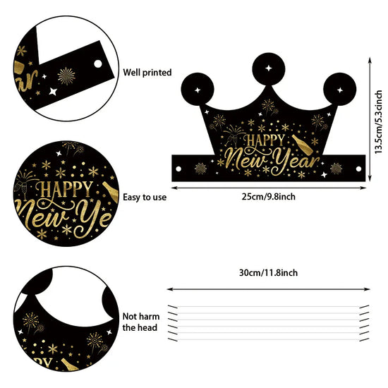 6/12pcs Happy New Year Paper Glasses 2025 – Eyeglasses Frame Photo Booth Props for New Year&