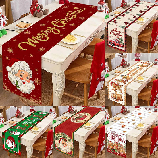 Santa Claus Christmas Table Runner – Holiday Decorations for Home 2024, Xmas Table Flag, Navidad Noel Gift, New Year Tablecloth