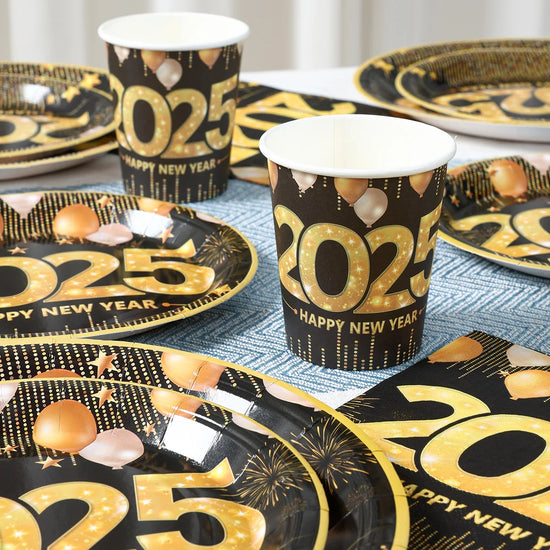 2025 New Year Black & Gold Disposable Tableware Set