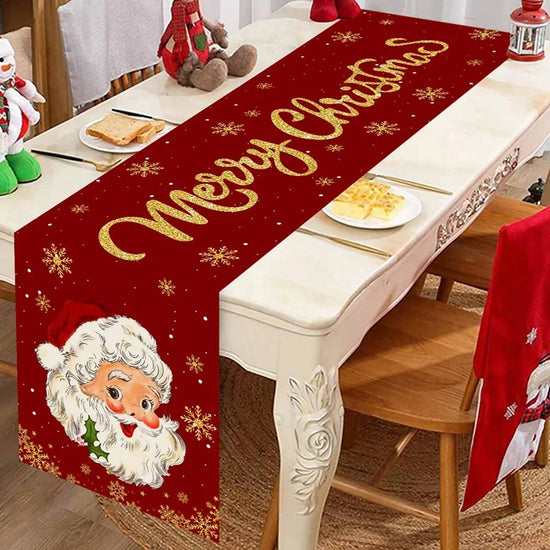 Santa Claus Christmas Table Runner – Holiday Decorations for Home 2024, Xmas Table Flag, Navidad Noel Gift, New Year Tablecloth