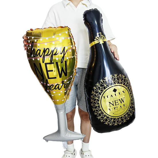 New Year Themed Decorations Photography Props – Inflatable Photo Frame, Hat, Glasses, Wine Glasses, Wine Bottle, and 2025 Number Balloon