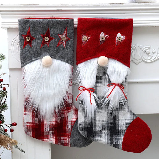 Fancy Christmas Stocking – Snowman, Santa, Elk, Xmas Tree Fireplace Ornaments, Gift Candy Bag for New Year & Holiday Home Decor