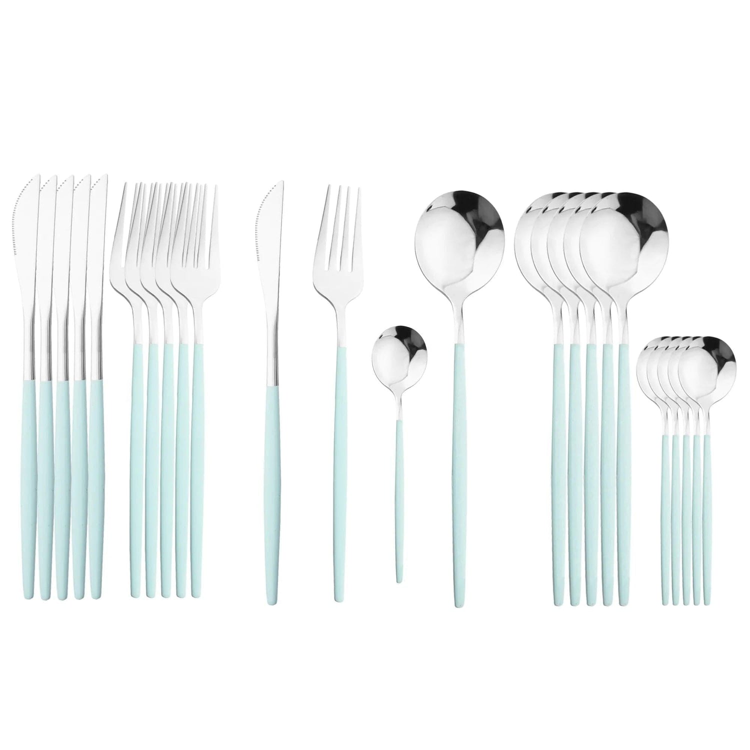 Alb3rt store Mint Silver Cutlery Set Stainless Steel Knife Fork Spoon 24pcs