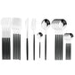 Alb3rt store Black Silver Cutlery Set Stainless Steel Knife Fork Spoon 24pcs