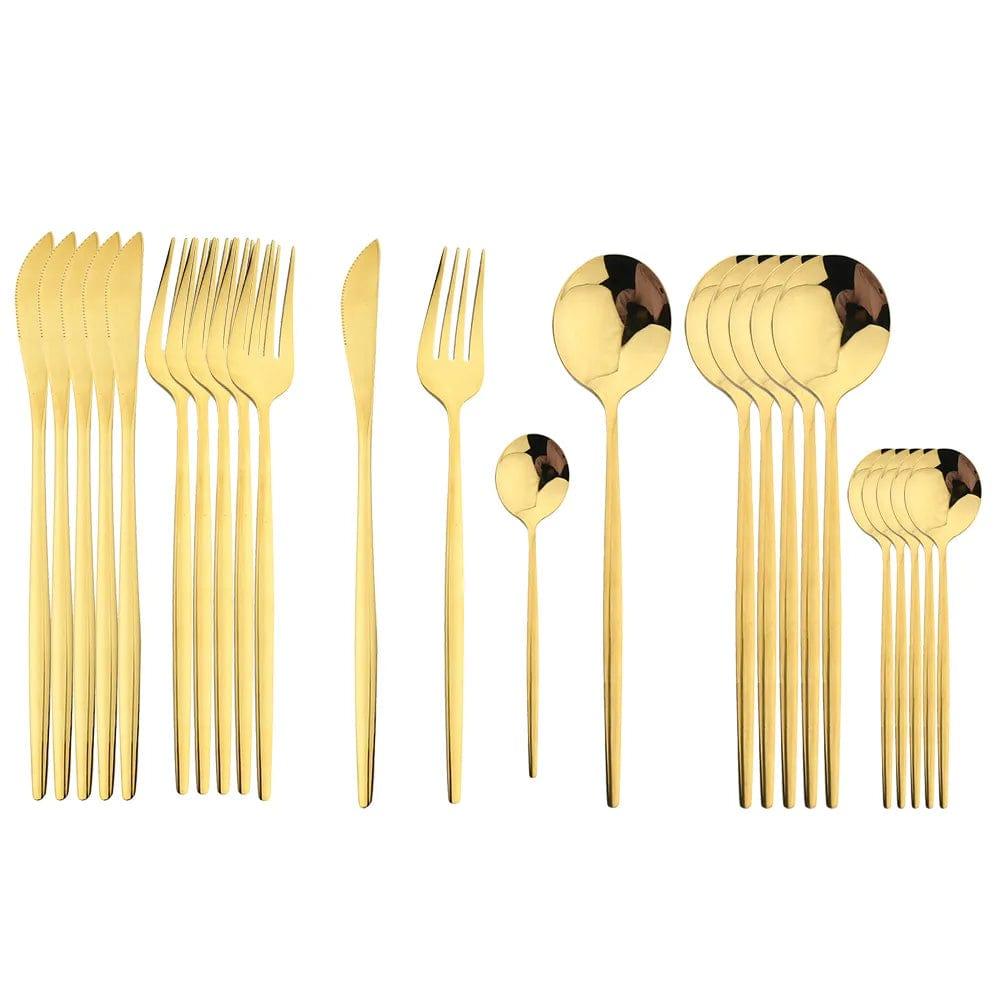 Alb3rt store Gold Cutlery Set Stainless Steel Knife Fork Spoon 24pcs