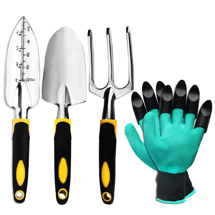 Garden Tool Set 4 Pack With Trowel, Cultivator Hand Rake, Transplant Trowel, Gardening Gloves For Weeding, Loosening Soil - Alb3rt & Co.