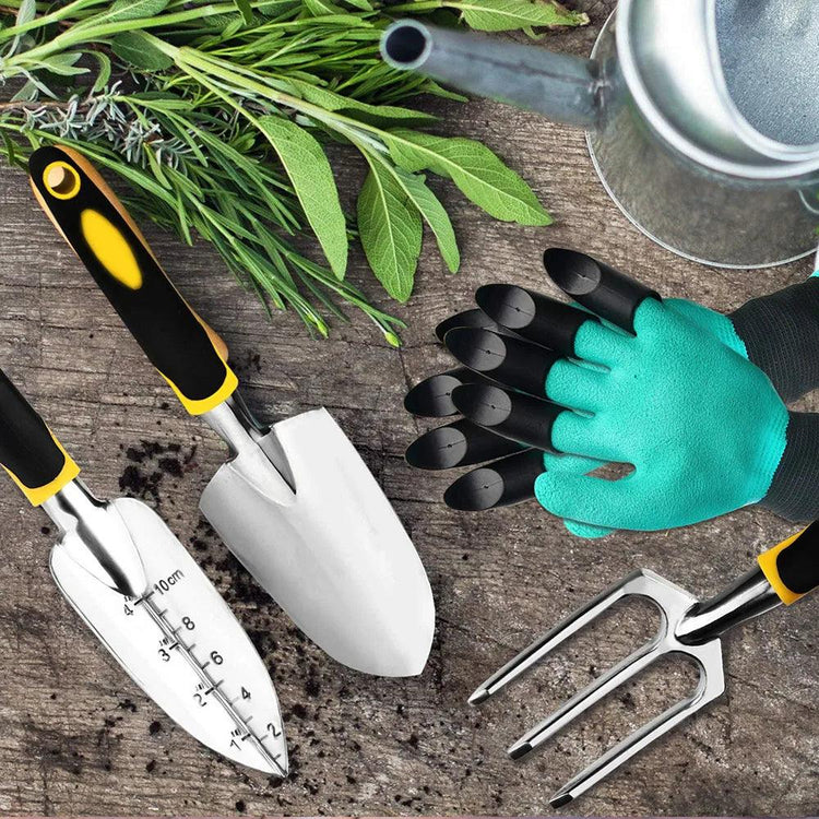 Garden Tool Set 4 Pack With Trowel, Cultivator Hand Rake, Transplant Trowel, Gardening Gloves For Weeding, Loosening Soil - Alb3rt & Co.