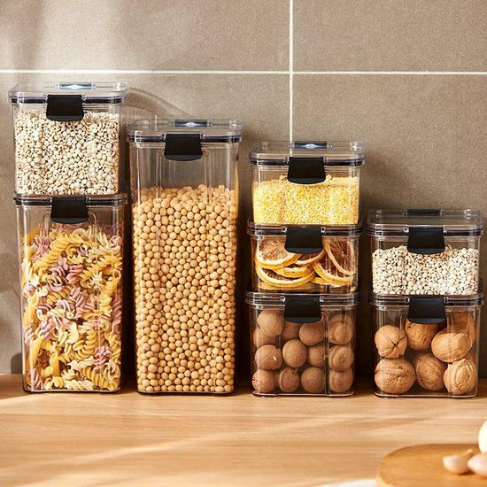 Alb3rt & Co. 5Pcs Sealed Jars Kitchen Grain Storage Organizer Large Tank Plastic Moisture-proof Storage Box Household Seasoning Jars Set