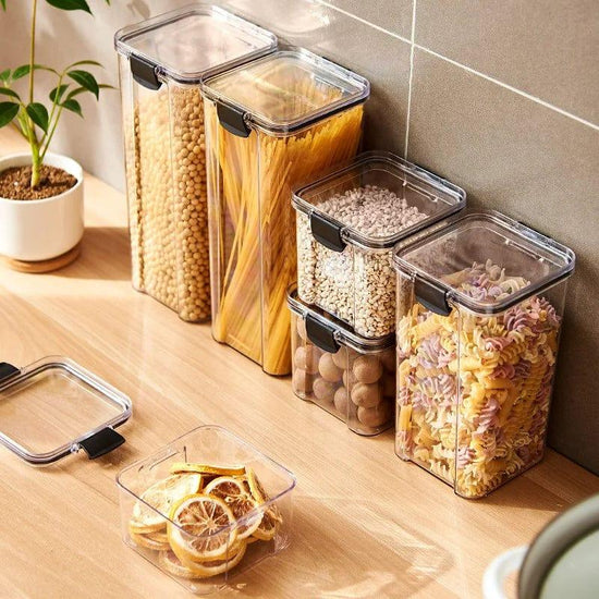 Alb3rt & Co. 5Pcs Sealed Jars Kitchen Grain Storage Organizer Large Tank Plastic Moisture-proof Storage Box Household Seasoning Jars Set