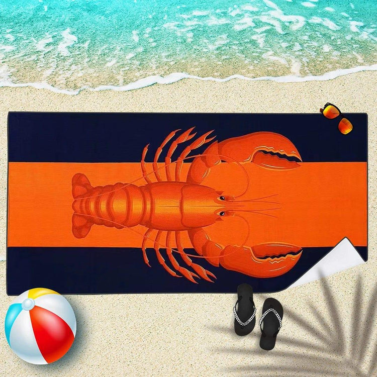 Alb3rt & Co. Ocean Life Big Lobster Printed Beach Towel Beach Cushion Mat Soft Microfiber Quick Dry Absorbent Bath Towel Bathroom Accessories