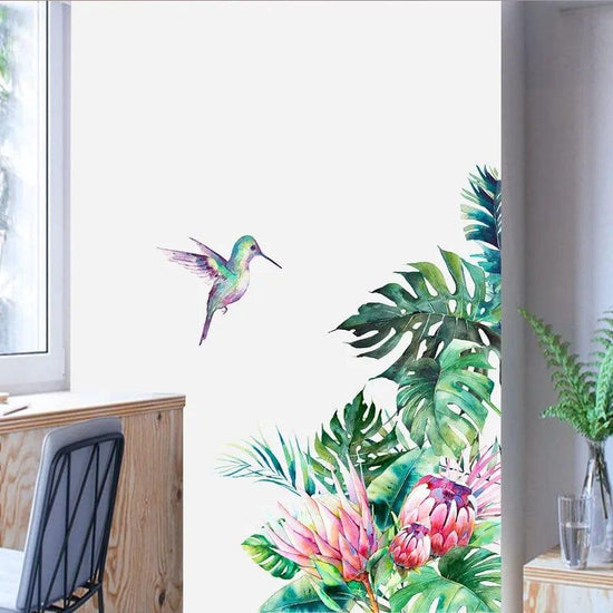 Alb3rt & Co. Tropical Leaves Flowers Bird Wall Stickers Bedroom Living Room Decoration Mural Decals Plants Wall Paper Home Decor